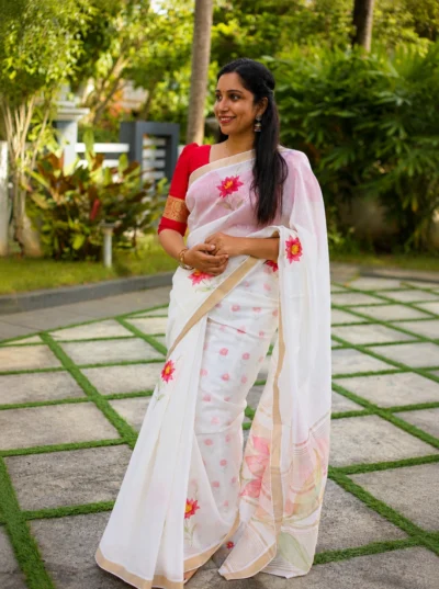 Lotus Bloom Semi Chanderi Saree Peach -LYK 7150 A