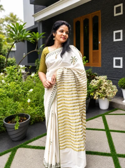 Kadali Vazha Gada Cotton Kasavu Set Saree - LYK 7154