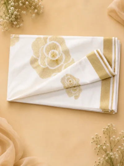 LYLAK Golden Blossom Threadwork Kasavu Saree -LYK 7149