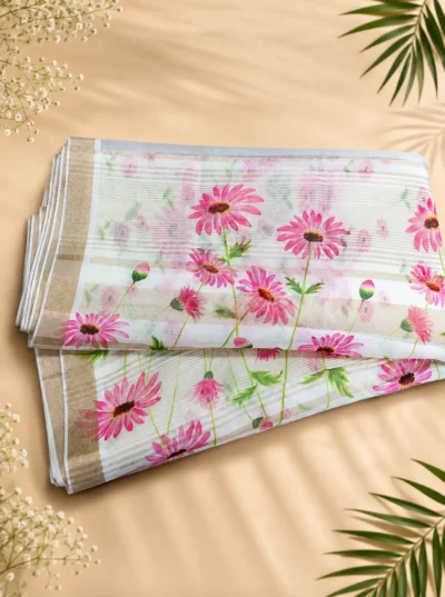 Pink Daisy Bloom Semi Chanderi Saree-LYK 7150B