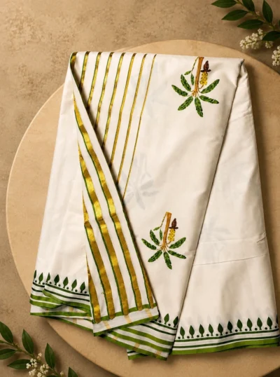 Kadali Vazha Gada Cotton Kasavu Set Saree - LYK 7154