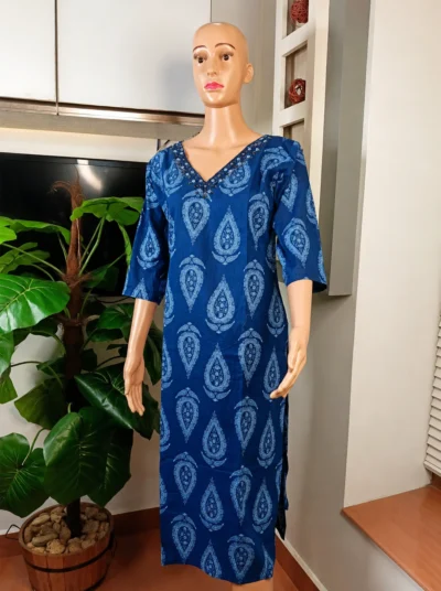 LYLAK Indigo Paisley Cotton Kurti - LYK 7103
