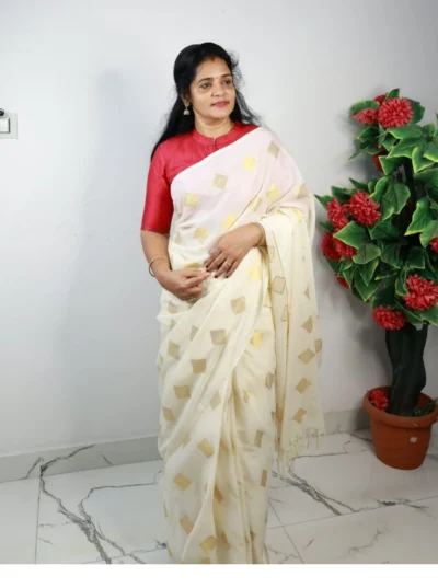 Diamond Butta Kerala Mul Cotton Saree-LYK 7157