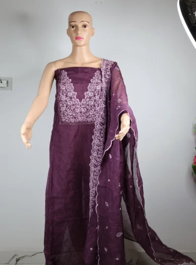 Lylak Crushed Organza Embroidered Salwar Material Set-LYK 7175