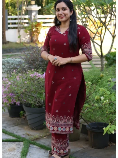 Maroon Premium Rayon Cord set -LYK 7212