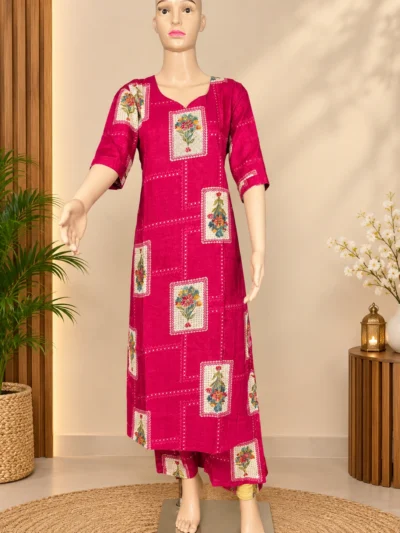 Pink Rayon Kurti Set Madhuban Print with Lining -LYK 7214